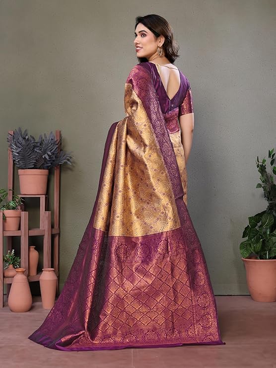 Women's Kanjivaram Soft Silk Banarasi Saree With Blouse Piece | Banarasi Sari For Women | Saree with Blosepiece - Image 4