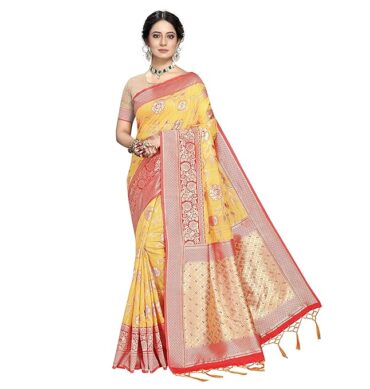 Rekha Maniyar Womens Cotton Woven Banarasi Silk Saree With Unstitched Blouse (KALPANA)
