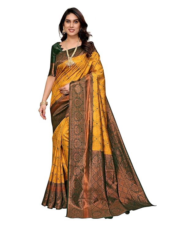 Women's Kanjivaram Soft Silk Banarasi Saree With Blouse Piece | Banarasi Sari For Women | Saree with Blosepiece