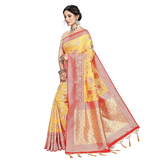 Rekha Maniyar Womens Cotton Woven Banarasi Silk Saree With Unstitched Blouse (KALPANA) - Image 2