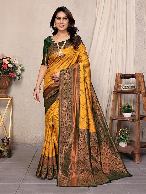 Women's Kanjivaram Soft Silk Banarasi Saree With Blouse Piece | Banarasi Sari For Women | Saree with Blosepiece - Image 2