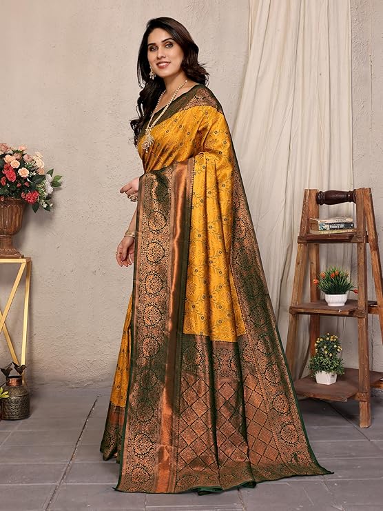 Women's Kanjivaram Soft Silk Banarasi Saree With Blouse Piece | Banarasi Sari For Women | Saree with Blosepiece - Image 3