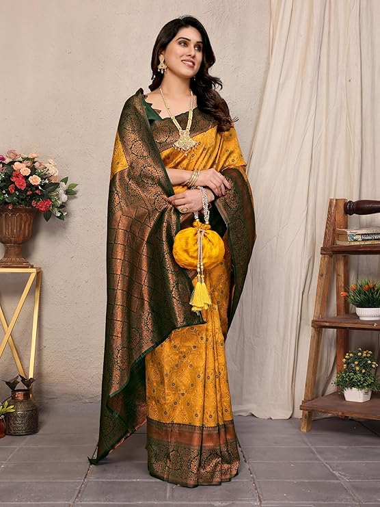 Women's Kanjivaram Soft Silk Banarasi Saree With Blouse Piece | Banarasi Sari For Women | Saree with Blosepiece - Image 4