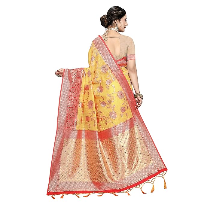 Rekha Maniyar Womens Cotton Woven Banarasi Silk Saree With Unstitched Blouse (KALPANA) - Image 4