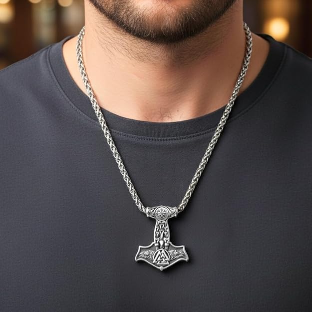 THE MEN THING Pendant for Men - Pure Titanium Steel Pendant Viking Collection with 24inch Round Box Chain for Men & Boys - Image 2